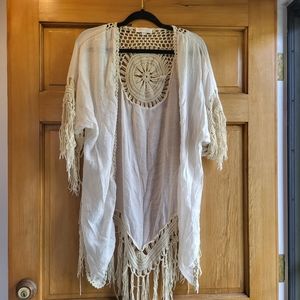 Rebellion Ivory Kimono with Fringe & Detailing